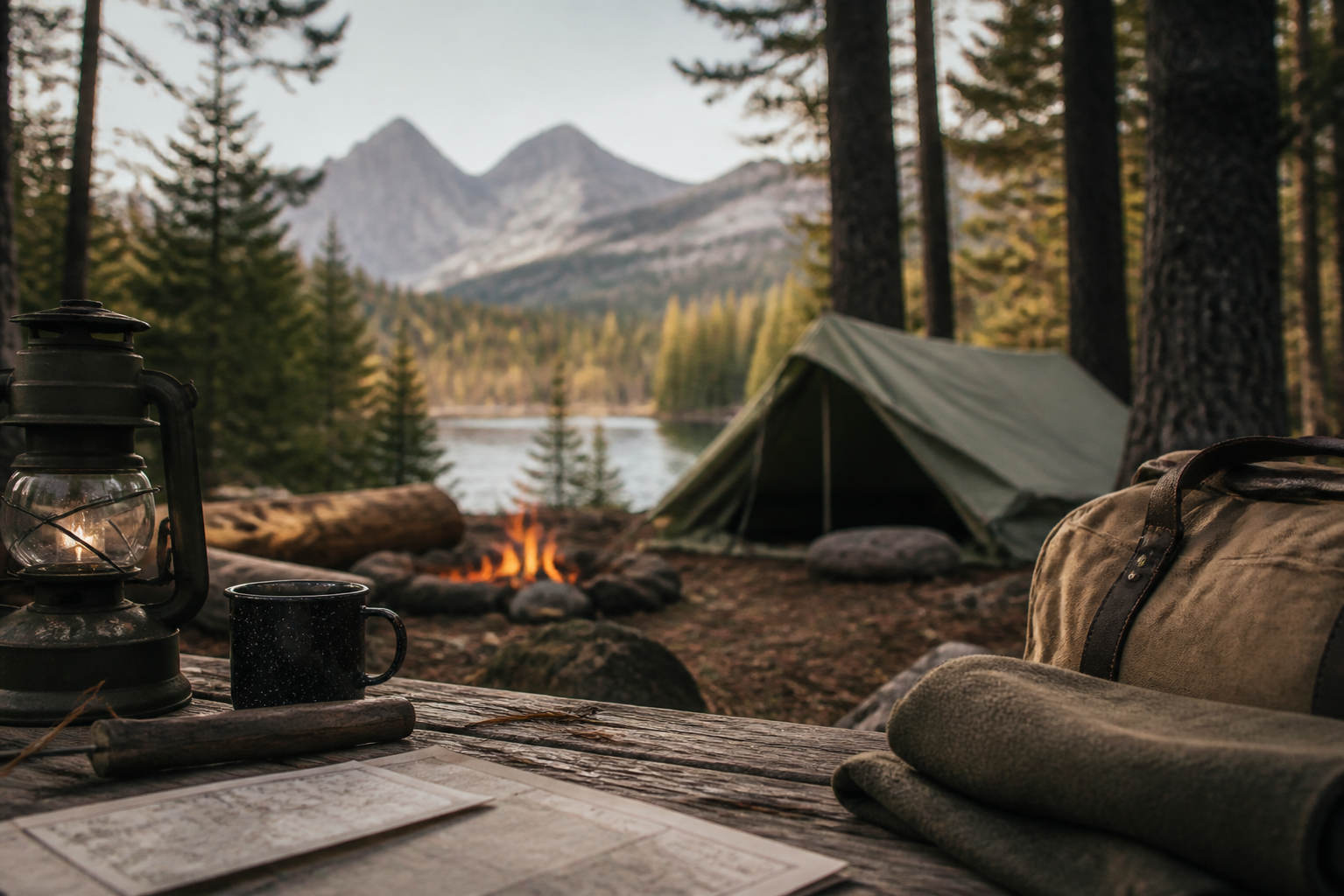 Calm campsite scene with practical camping setup
